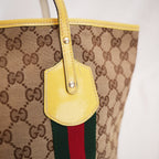 Gucci Vintage Borsa Tote Piccola in Tela GG con Web Verde e Rosso