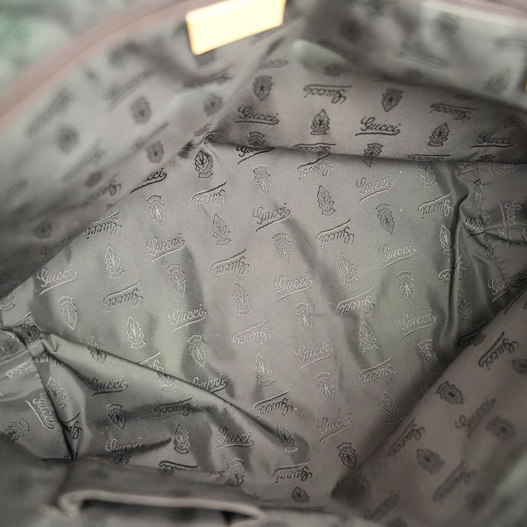 Gucci Vintage Borsa Tote Piccola in Tela GG con Web Verde e Rosso