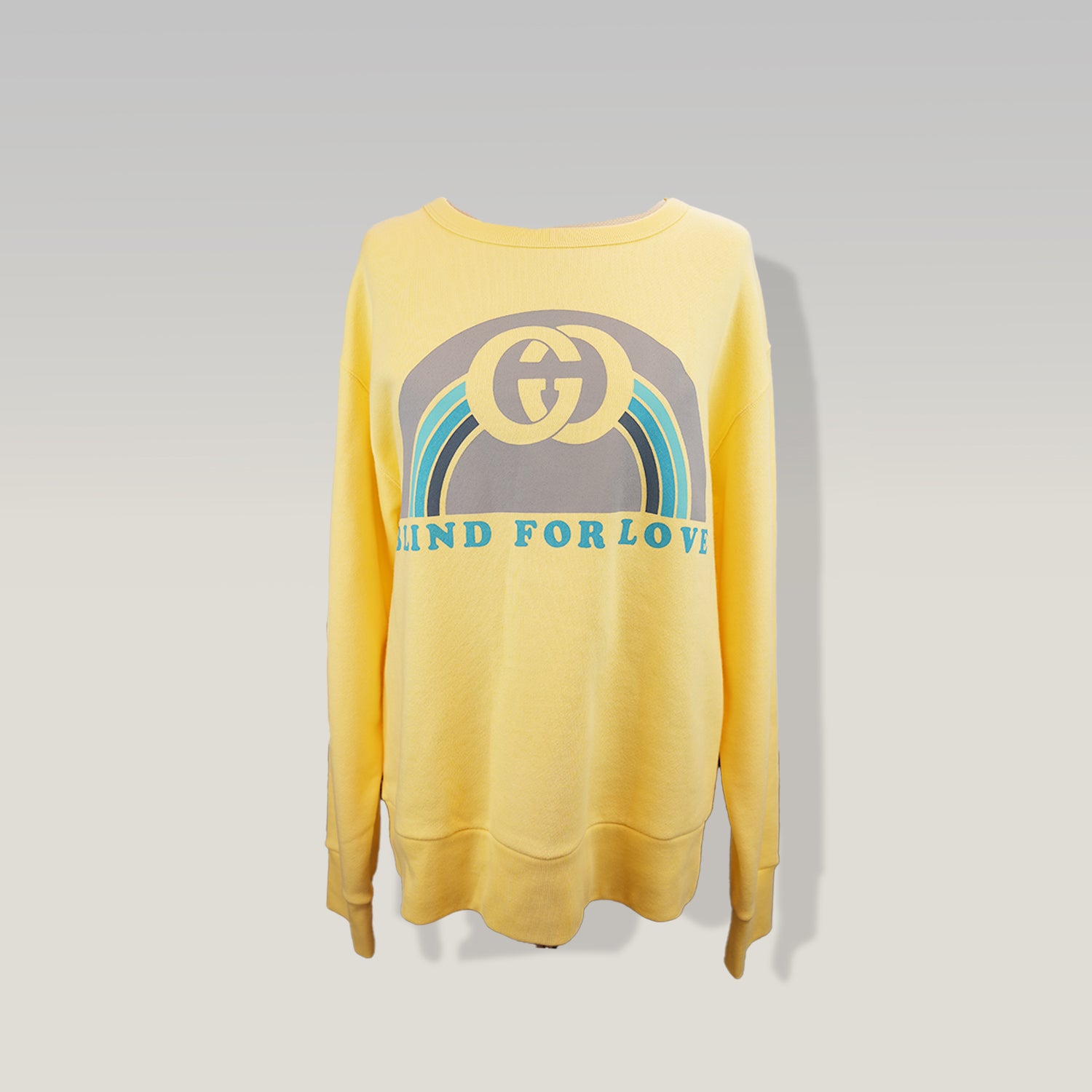 Gucci Felpa Donna Gialla Taglia S con Logo GG Rainbow Blind For Love Sweatshirt Oversize
