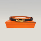 Cintura Hermès Kelly 18 Nera in Pelle Epsom con Fibbia Dorata e Scatola