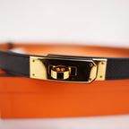 Cintura Hermès Kelly 18 Nera in Pelle Epsom con Fibbia Dorata e Scatola
