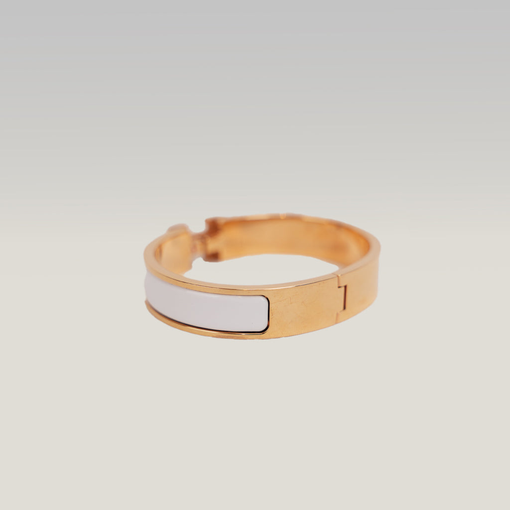 Hermès Clic Clac H PM Bracciale Rigido in Metallo Dorato con Smalto Bianco