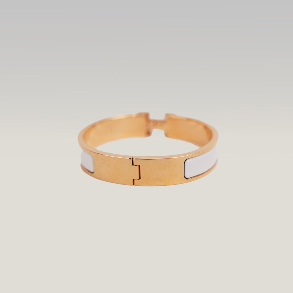 Hermès Clic Clac H PM Bracciale Rigido in Metallo Dorato con Smalto Bianco