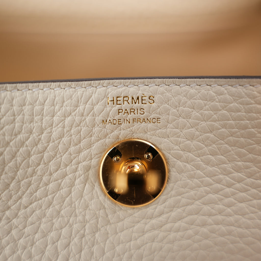 Borsa Hermès Mini Lindy 20 Bianco Milkshake in Pelle con Hardware Dorato