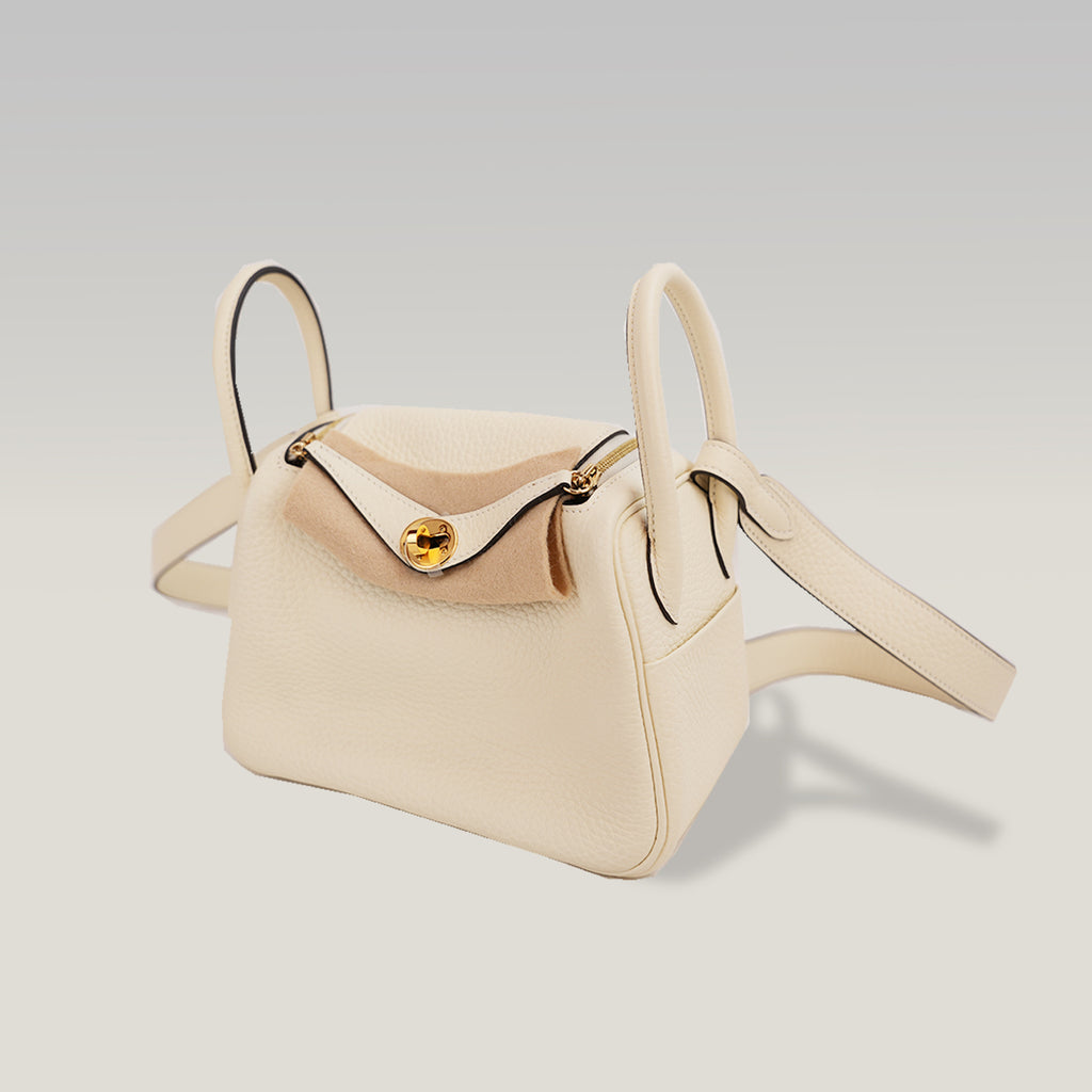 Borsa Hermès Mini Lindy 20 Bianco Milkshake in Pelle con Hardware Dorato