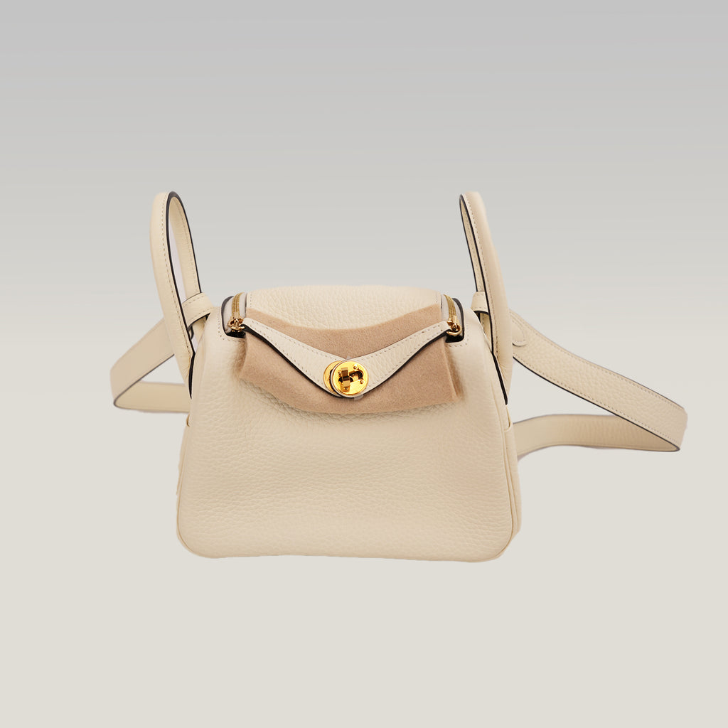 Borsa Hermès Mini Lindy 20 Bianco Milkshake in Pelle con Hardware Dorato