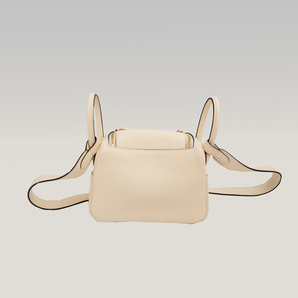 Borsa Hermès Mini Lindy 20 Bianco Milkshake in Pelle con Hardware Dorato