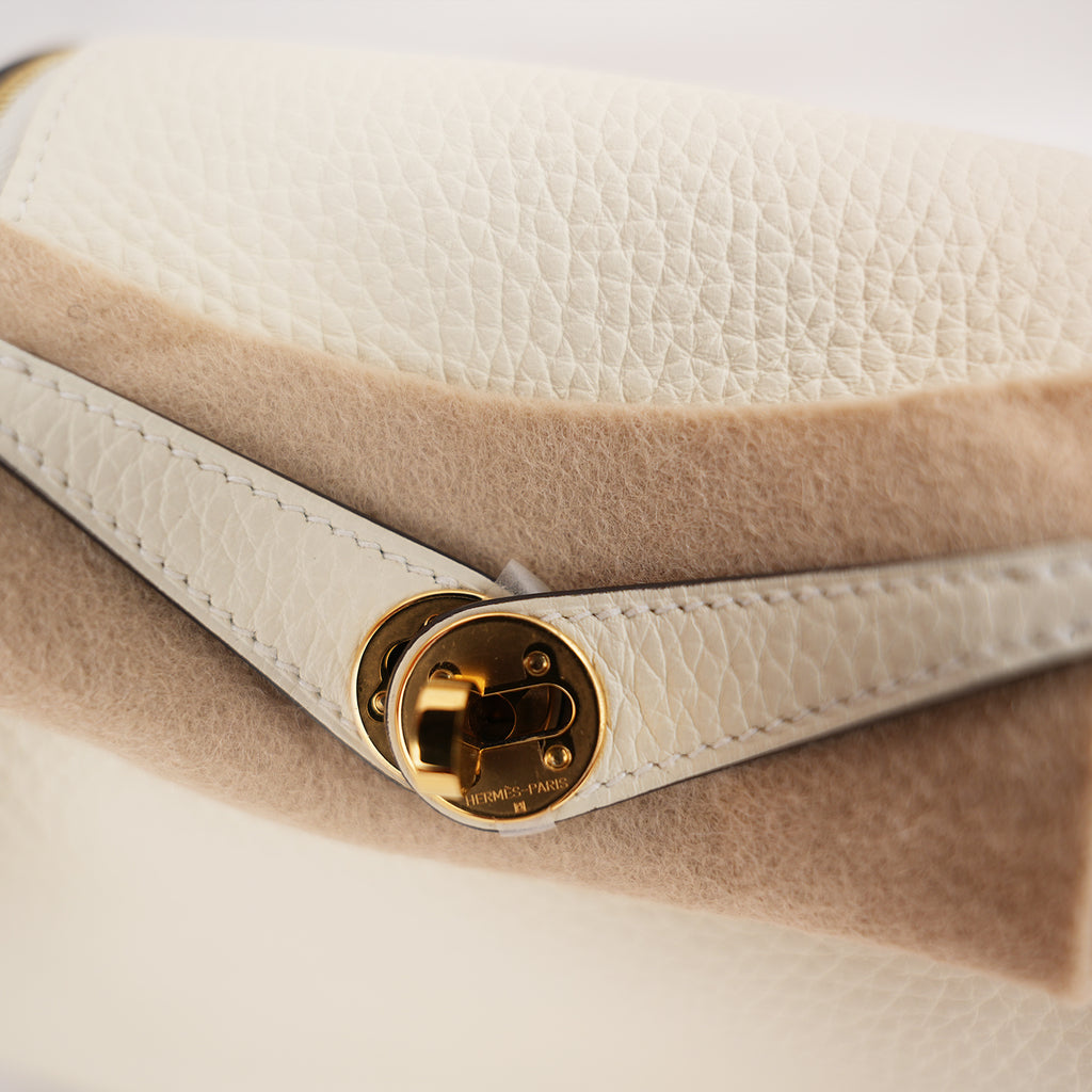 Borsa Hermès Mini Lindy 20 Bianco Milkshake in Pelle con Hardware Dorato