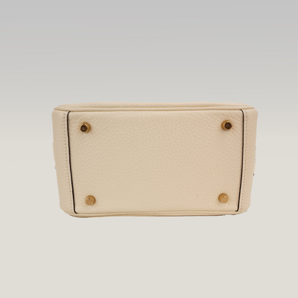 Borsa Hermès Mini Lindy 20 Bianco Milkshake in Pelle con Hardware Dorato