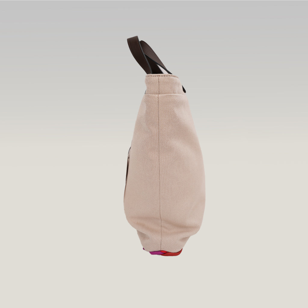 Hermès Petit H Multicolor Silk and Canvas Tote Bag with Leather Handles