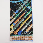 Hermès Fouets et Badines Foulard Carré 90 in Seta Nera Multicolore con Motivi Equestri e Bordi Geometrici