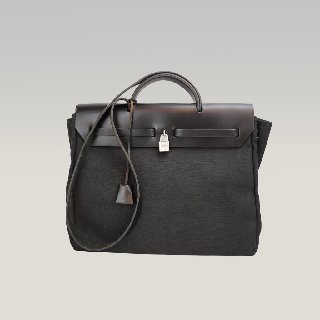 Hermès Herbag 31 black in canvas and cowhide 