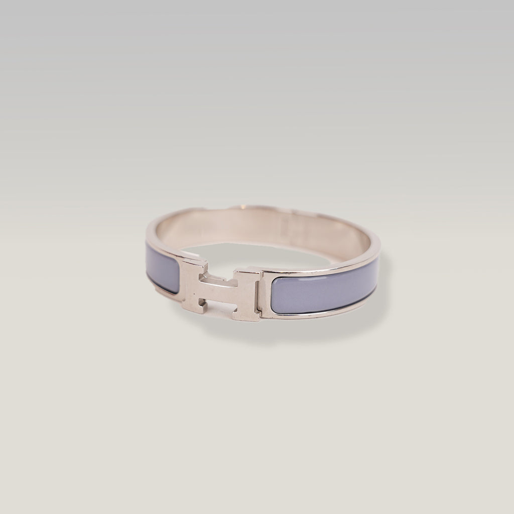 Hermès Clic H PM Bracciale Rigido in Metallo Argentato con Smalto Parme