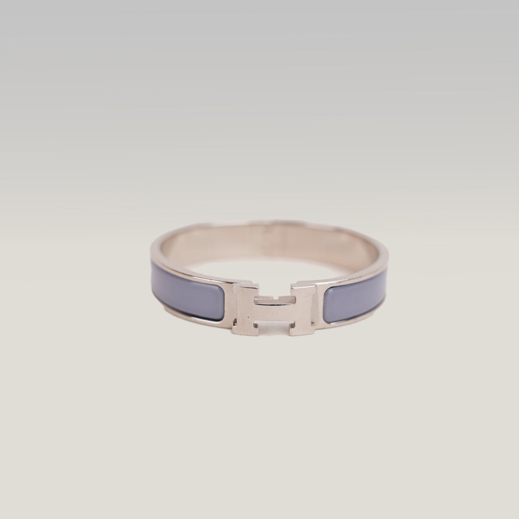 Hermès Clic H PM Bracciale Rigido in Metallo Argentato con Smalto Parme