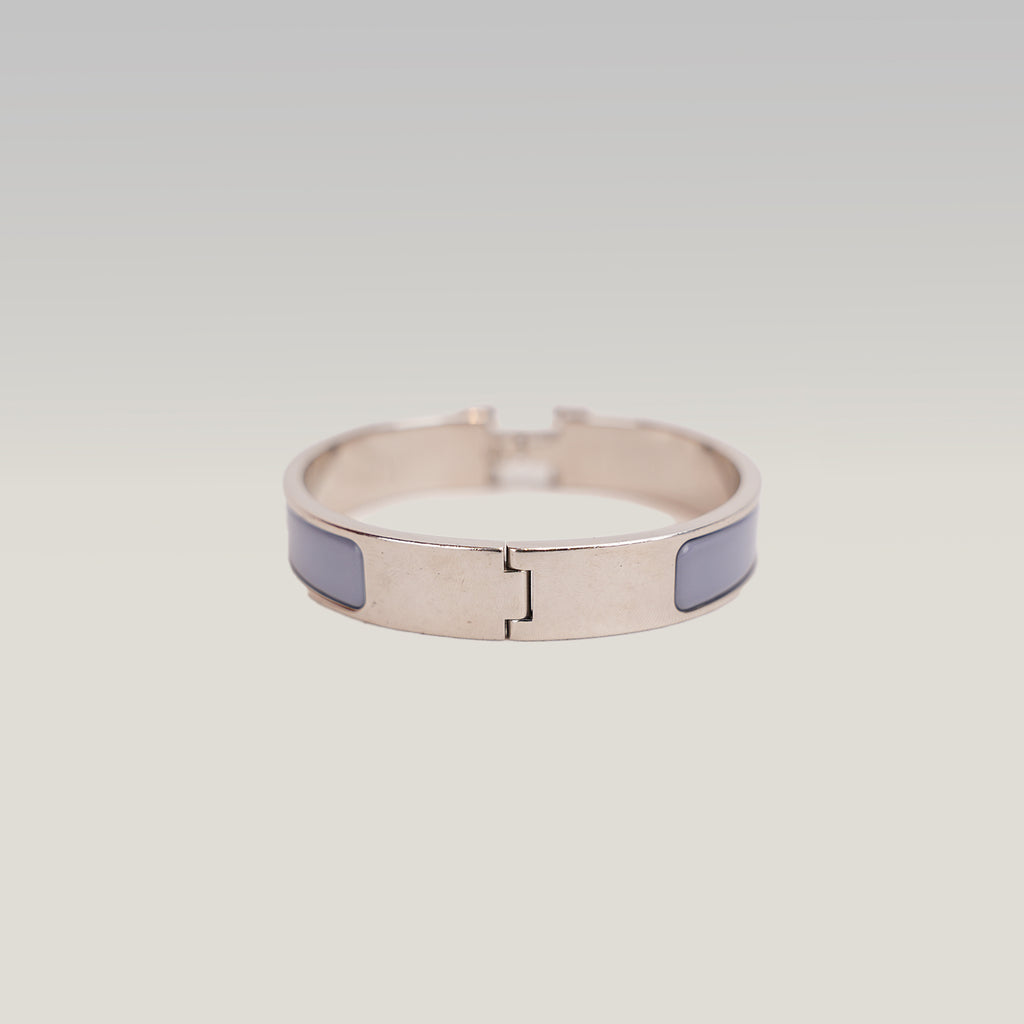Hermès Clic H PM Bracciale Rigido in Metallo Argentato con Smalto Parme