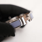 Hermès Clic H PM Bracciale Rigido in Metallo Argentato con Smalto Parme