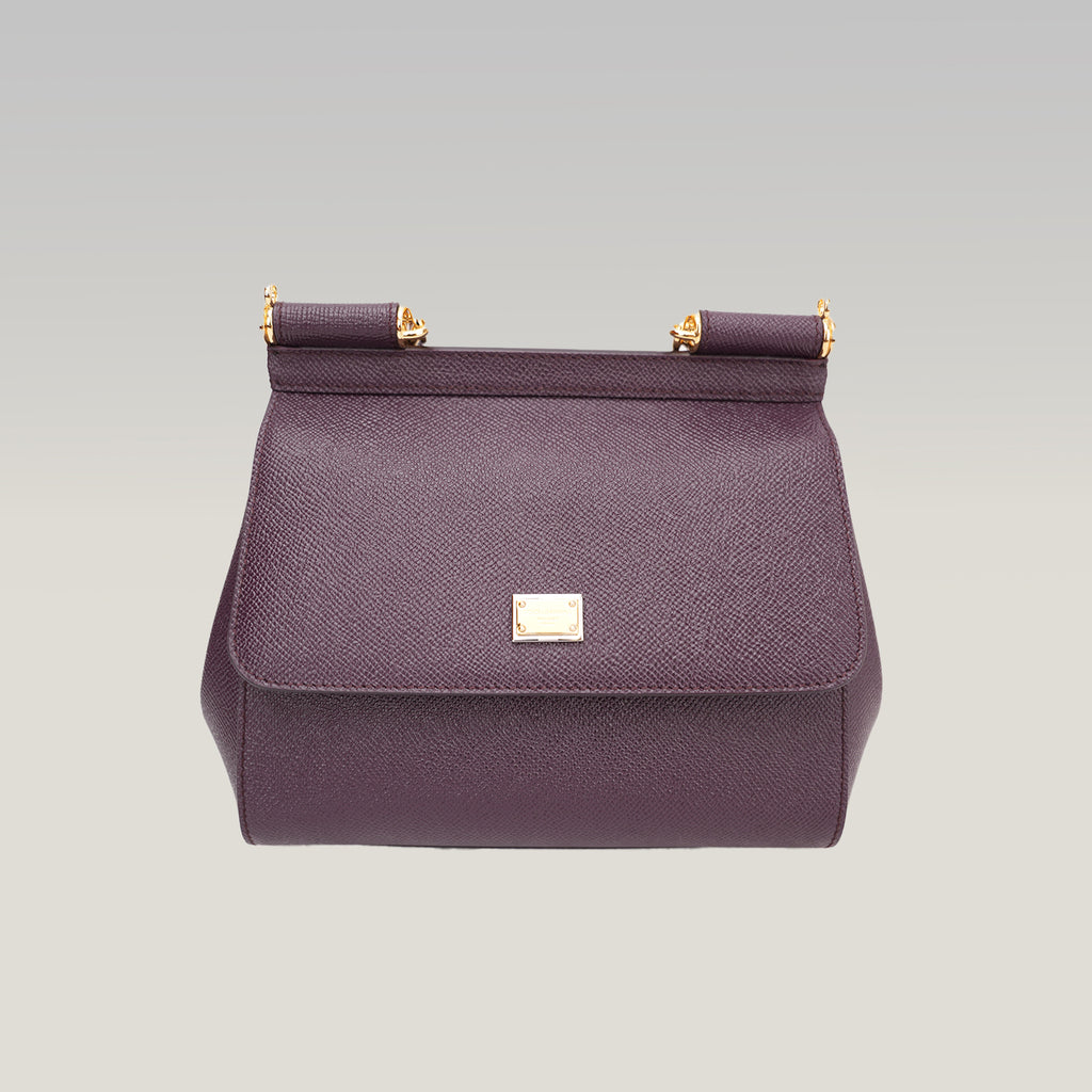 Dolce & Gabbana Sicily Small Bag Burgundy Dauphine Leather Top Handle Bag