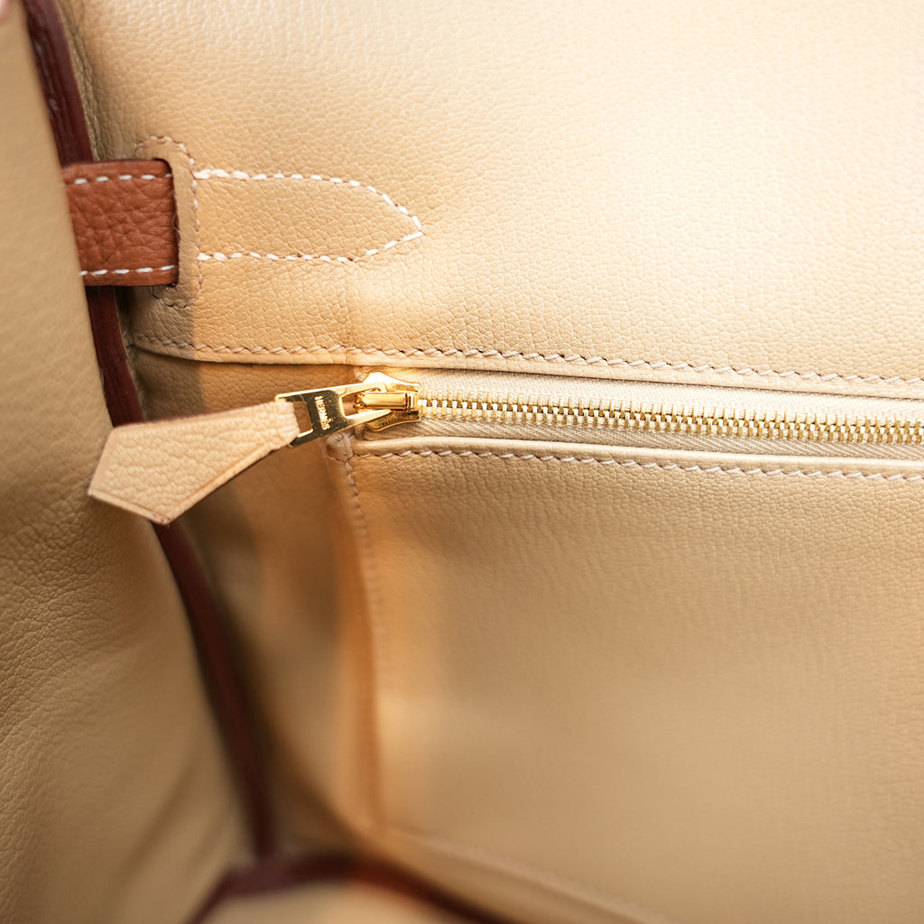 Hermès Birkin 35 Borsa a Mano in Pelle Clemence Gold con Hardware Dorato