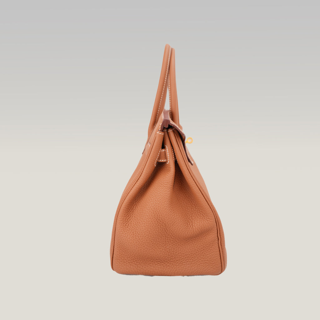 Hermès Birkin 35 Borsa a Mano in Pelle Clemence Gold con Hardware Dorato