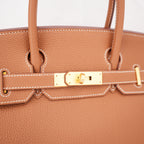Hermès Birkin 35 Borsa a Mano in Pelle Clemence Gold con Hardware Dorato