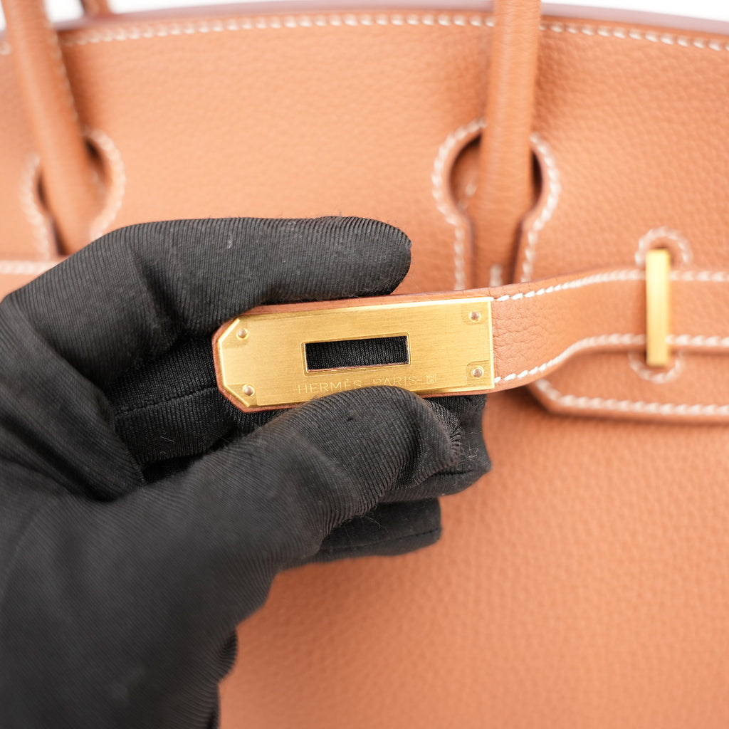 Hermès Birkin 35 Borsa a Mano in Pelle Clemence Gold con Hardware Dorato