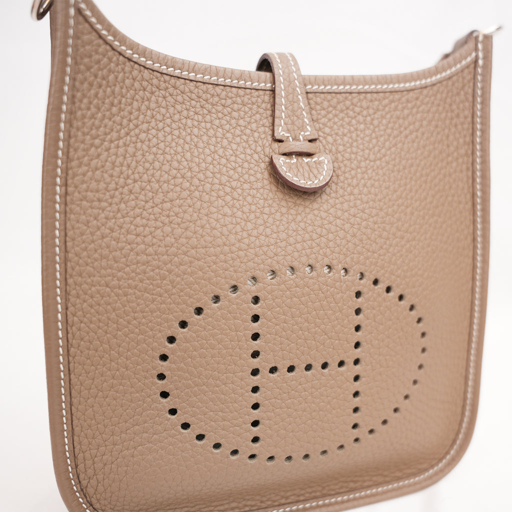 Hermès Evelyne TPM 16 Clemence Leather Crossbody Bag in Etoupe & Bleu Indigo