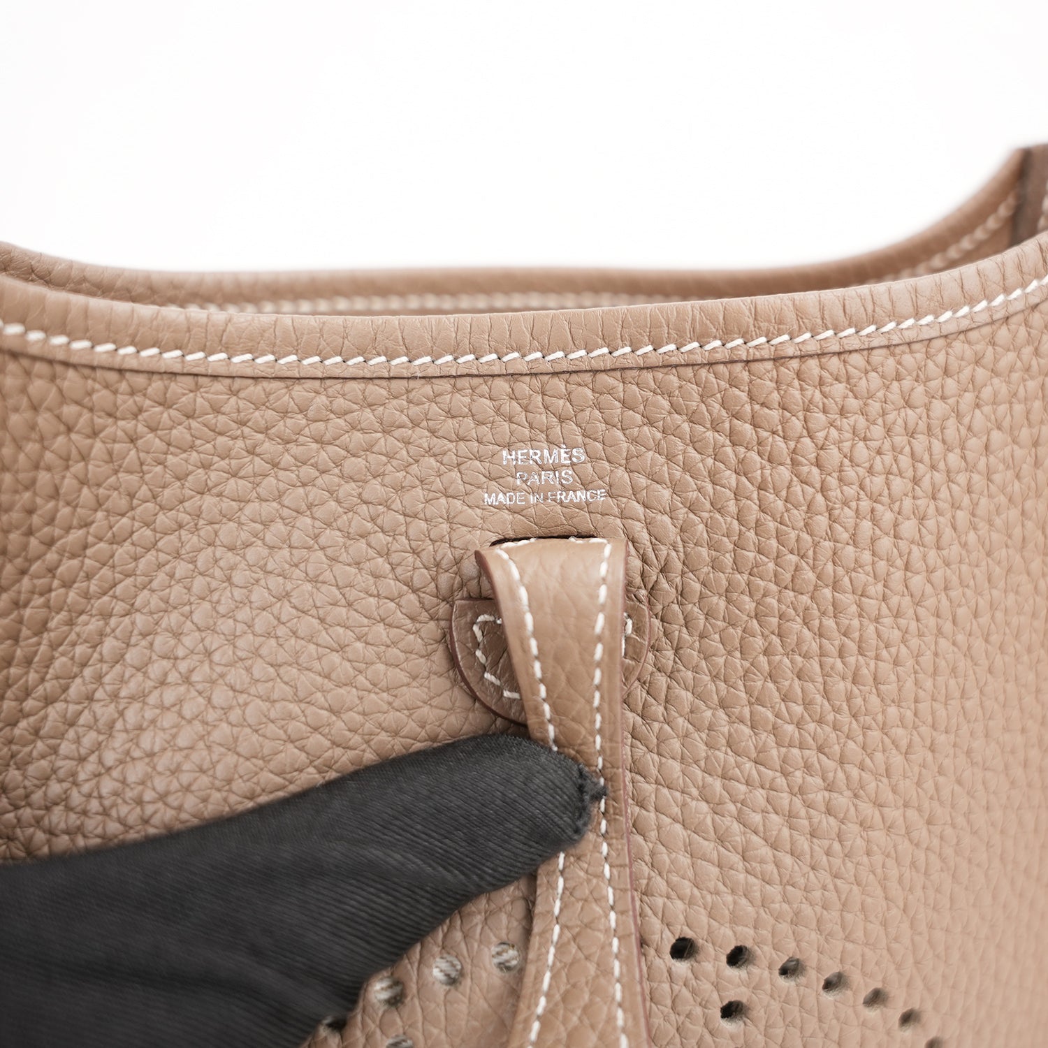 Hermès Evelyne TPM 16 Clemence Leather Crossbody Bag in Etoupe & Bleu Indigo