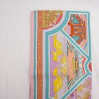 Hermès Flânerie à Versailles Foulard Carré 90 in Seta Multicolore Rosa, Turchese e Arancione con Stampa Artistica