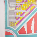 Hermès Flânerie à Versailles Foulard Carré 90 in Seta Multicolore Rosa, Turchese e Arancione con Stampa Artistica