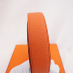Hermès Cintura Reversibile H Martelée 85 in Pelle Arancione e Marrone Scuro con Fibbia H Argentata e Scatola