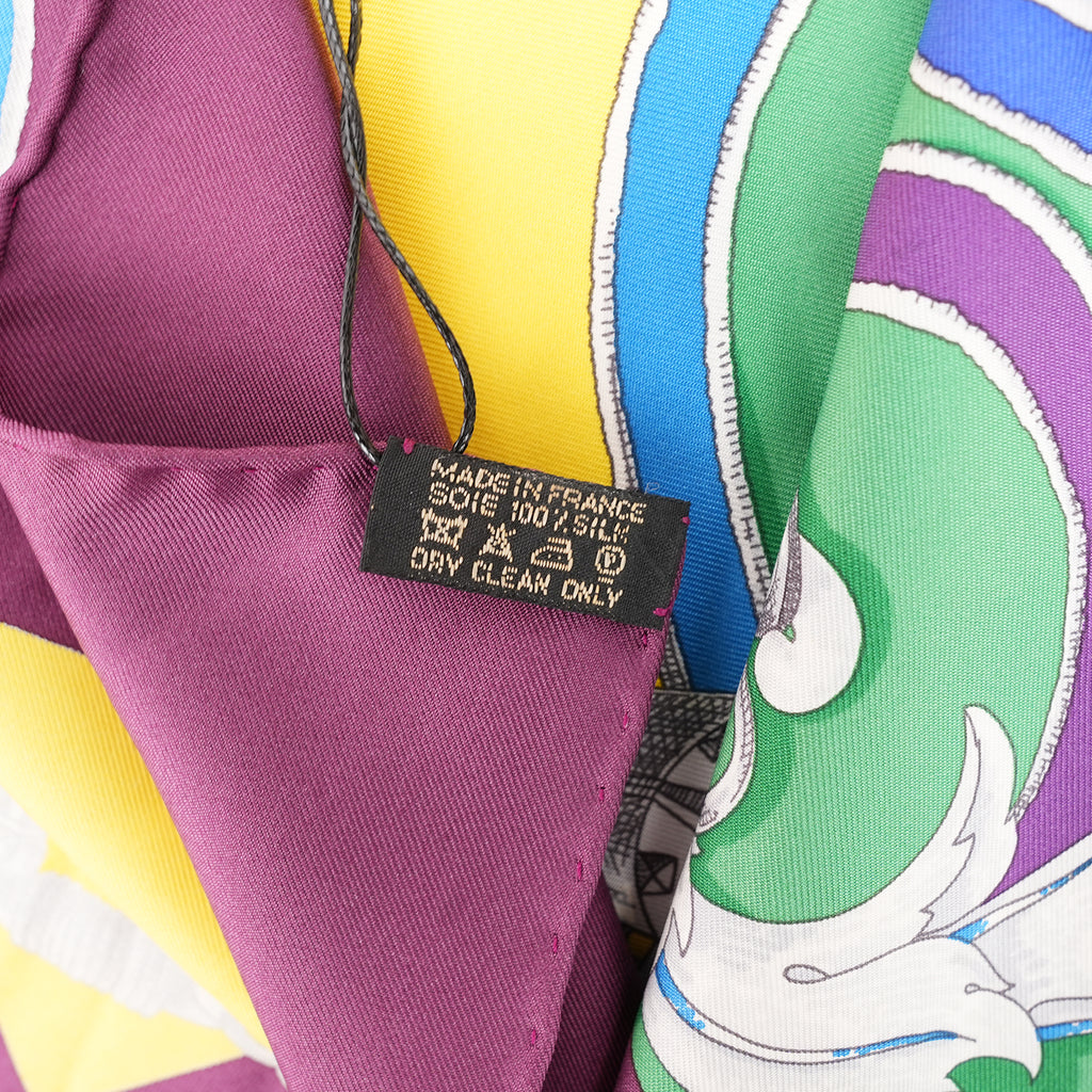 Hermès L'Instruction du Roy en l'Exercice de Monter à Cheval Foulard Carré 90 in Seta Viola Multicolore con Motivi Equestri