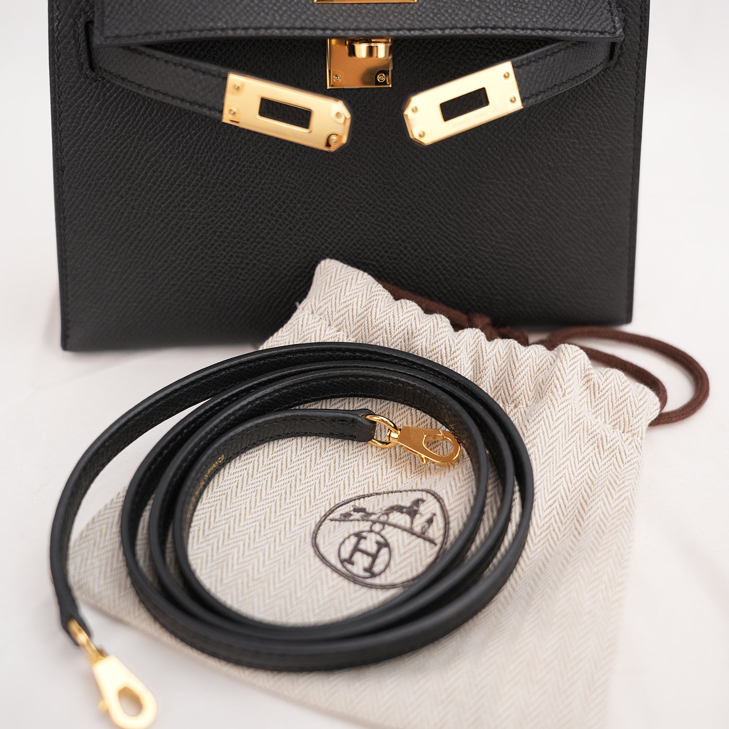Hermès Mini Kelly II 20 Sellier in Pelle Epsom Nera con Hardware Dorato