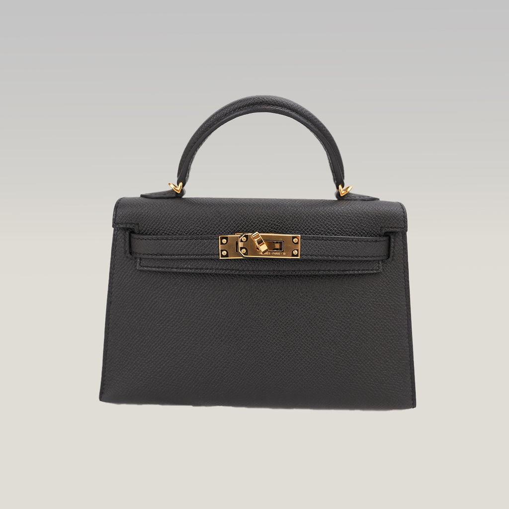 Hermès Mini Kelly II 20 Sellier in Pelle Epsom Nera con Hardware Dorato