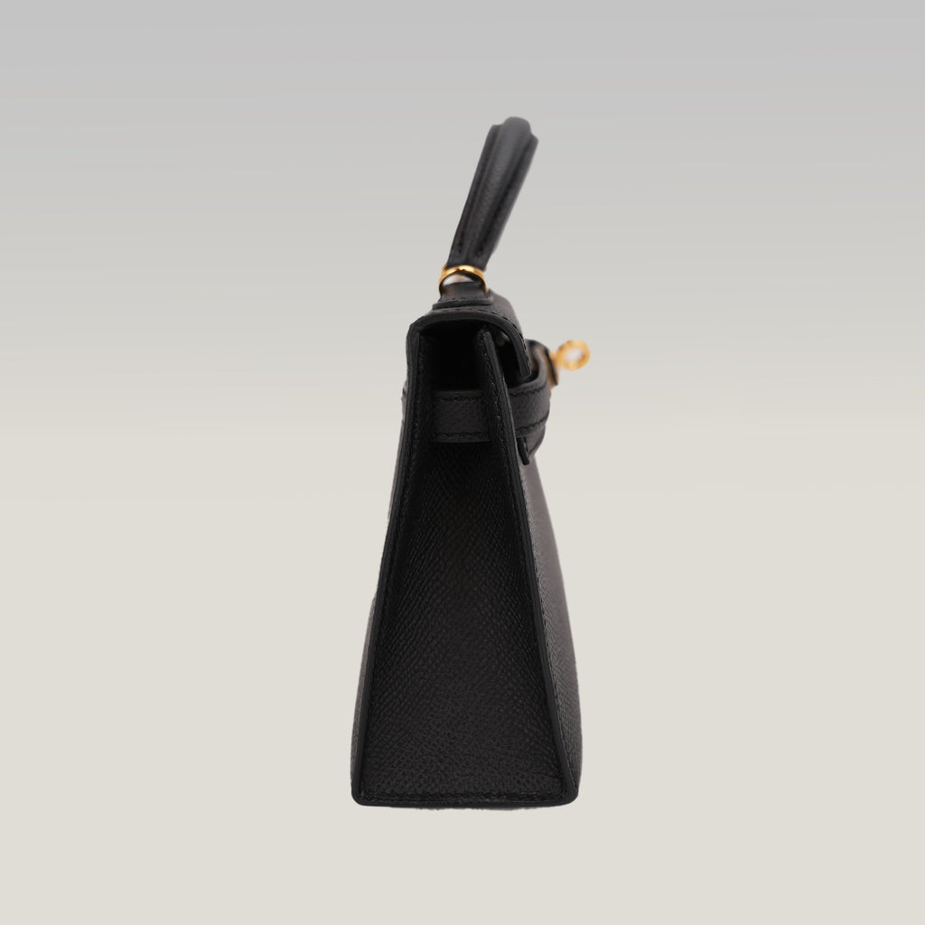 Hermès Mini Kelly II 20 Sellier in Pelle Epsom Nera con Hardware Dorato