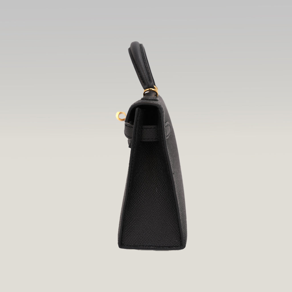 Hermès Mini Kelly II 20 Sellier in Pelle Epsom Nera con Hardware Dorato