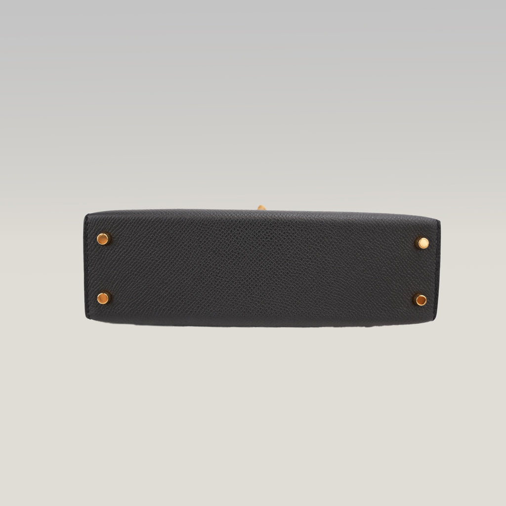 Hermès Mini Kelly II 20 Sellier in Pelle Epsom Nera con Hardware Dorato
