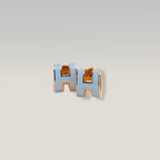 Hermès Pop H Mini Orecchini a Lobo Nuovi in Metallo Dorato con Smalto Azzurro