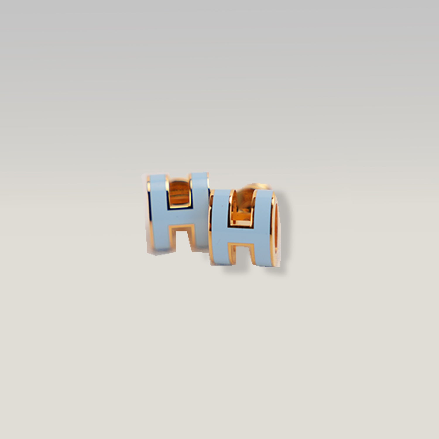 Hermès Pop H Mini Orecchini a Lobo Nuovi in Metallo Dorato con Smalto Azzurro