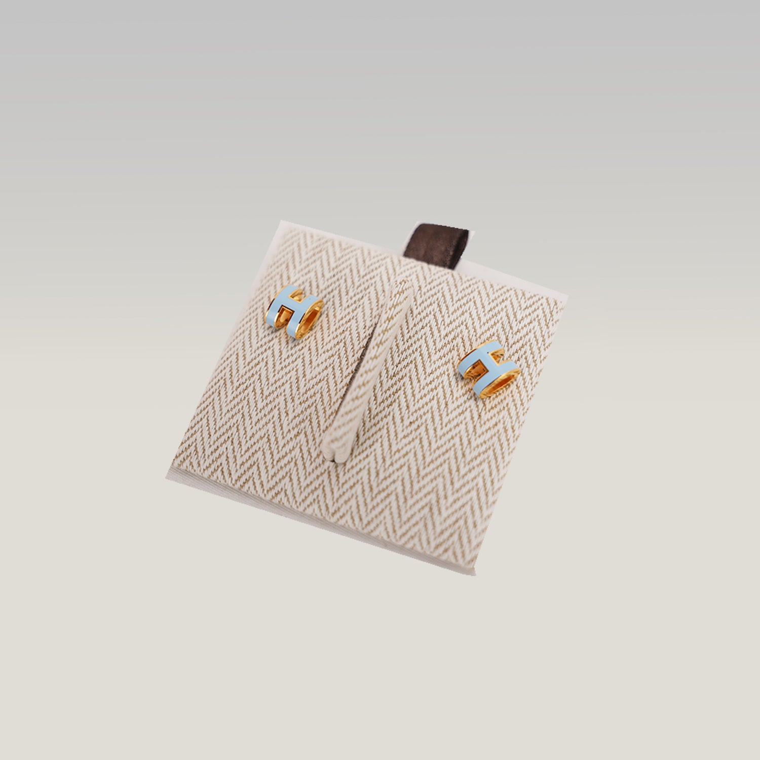 Hermès Pop H Mini Orecchini a Lobo Nuovi in Metallo Dorato con Smalto Azzurro