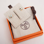 Hermès Pop H Mini Orecchini a Lobo Nuovi in Metallo Dorato con Smalto Azzurro