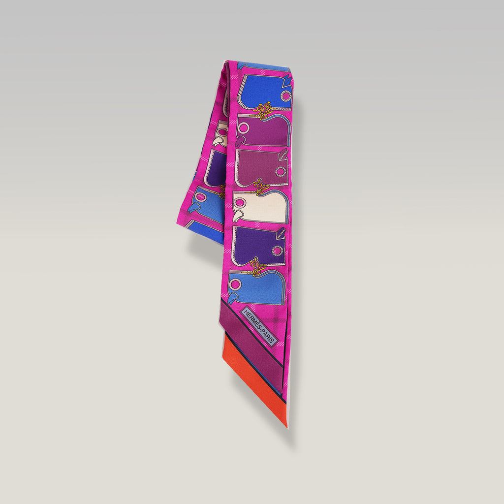 Hermès Twilly Camails in Seta Rosa, Viola e Blu Multicolore