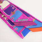 Hermès Twilly Camails in Seta Rosa, Viola e Blu Multicolore
