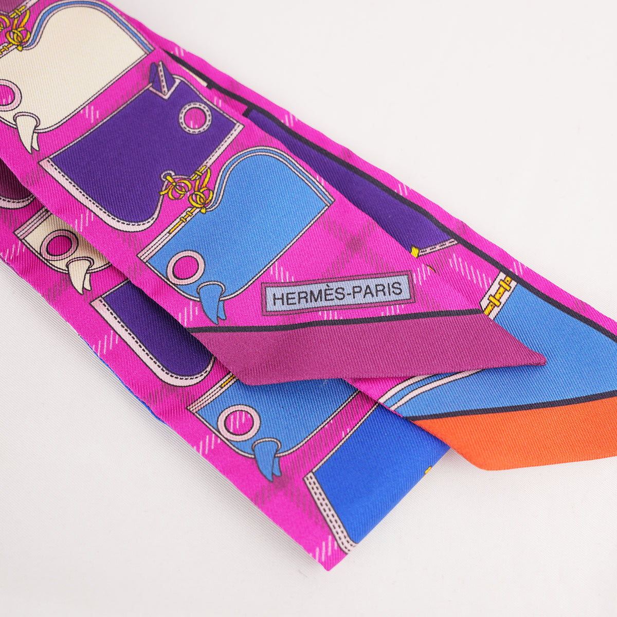 Hermès Twilly Camails in Seta Rosa, Viola e Blu Multicolore