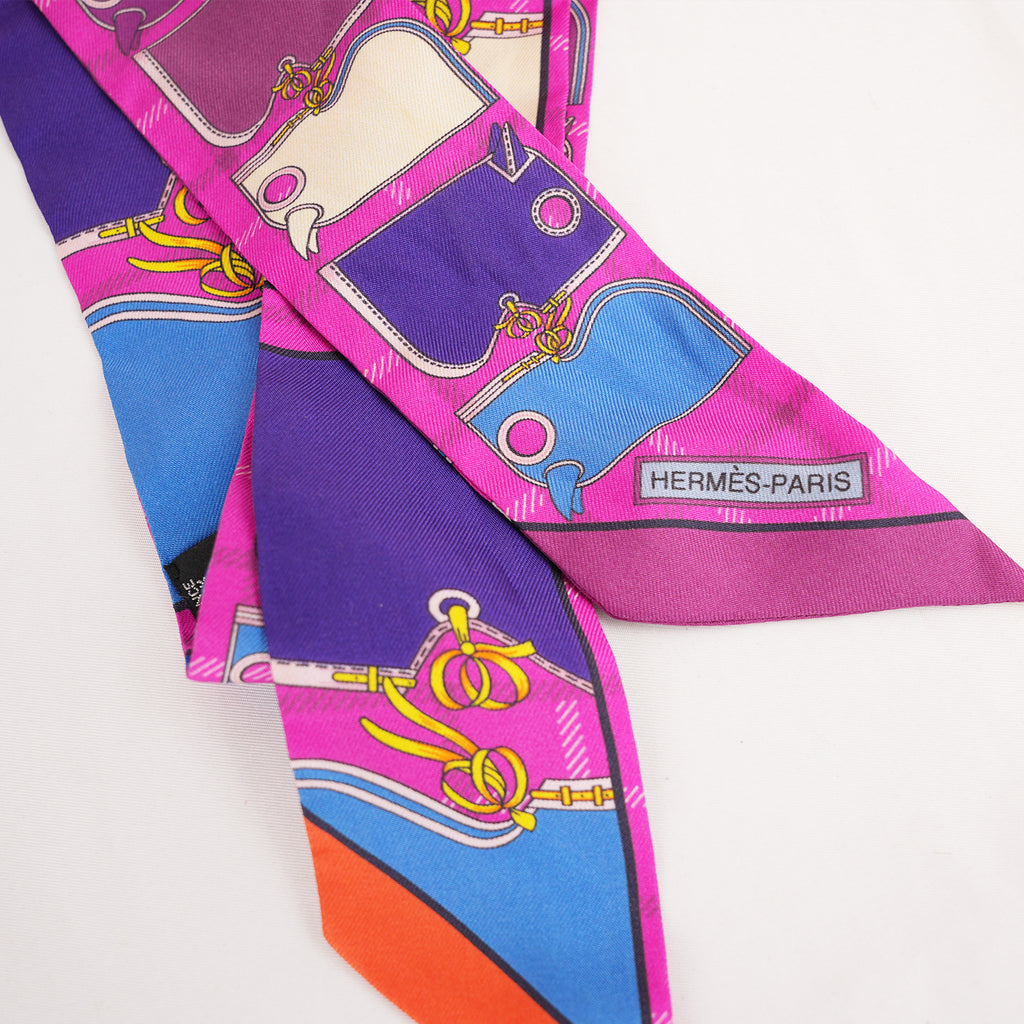 Hermès Twilly Camails in Seta Multicolore Rosa, Viola e Blu
