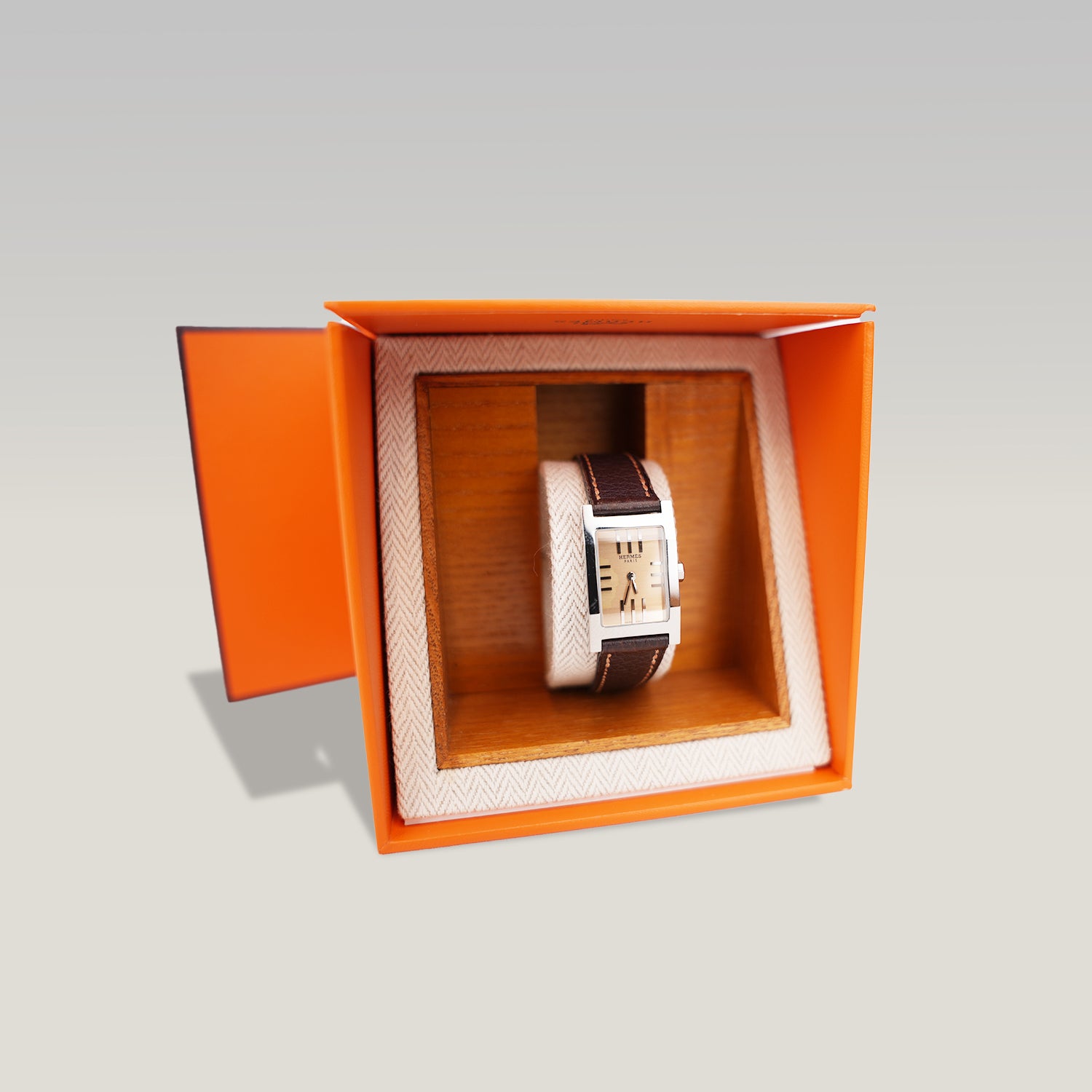 Hermès Tandem Watch Donna in Acciaio Inossidabile con Cinturino Double Tour in Pelle Marrone