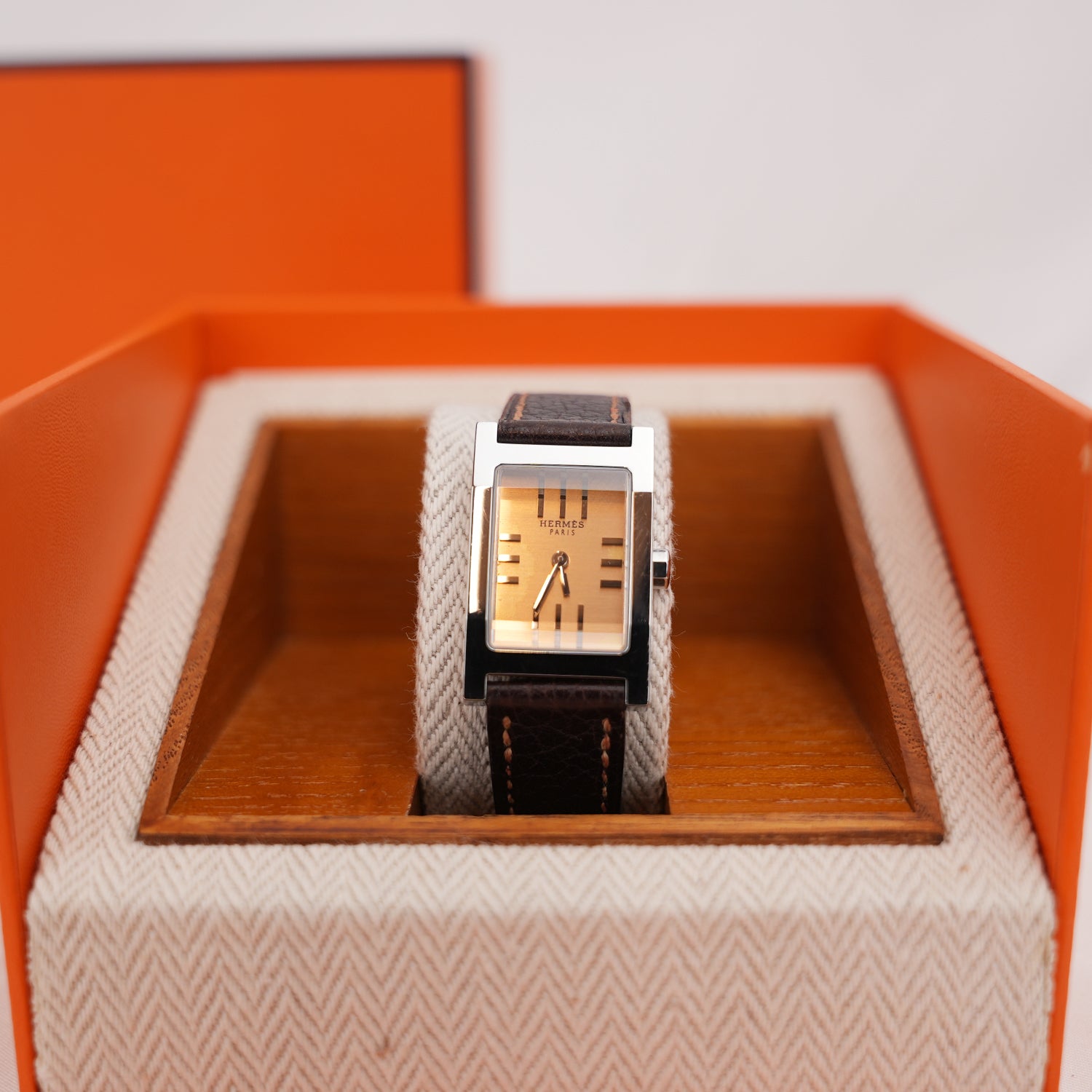 Hermès Tandem Watch Donna in Acciaio Inossidabile con Cinturino Double Tour in Pelle Marrone