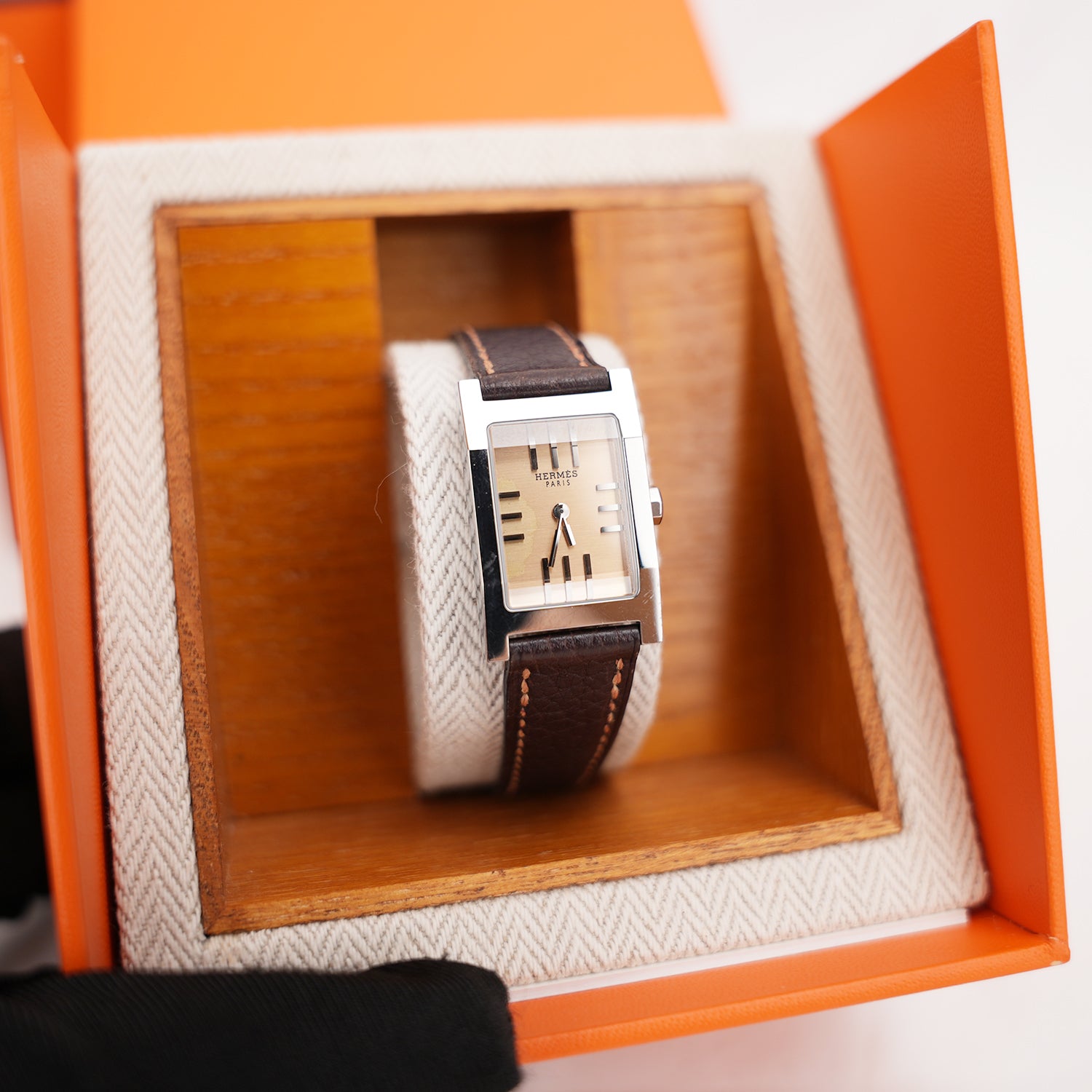 Hermès Tandem Watch Donna in Acciaio Inossidabile con Cinturino Double Tour in Pelle Marrone