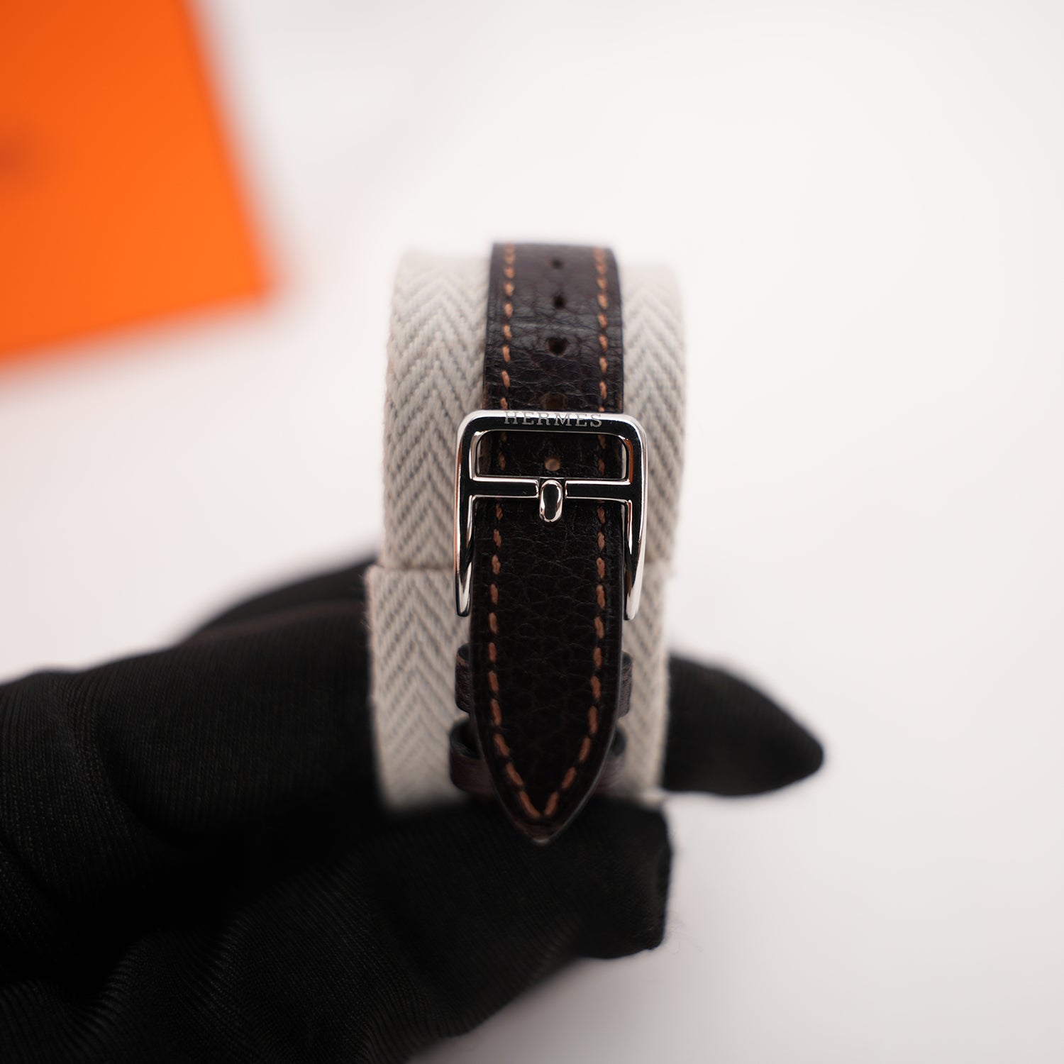 Hermès Tandem Watch Donna in Acciaio Inossidabile con Cinturino Double Tour in Pelle Marrone