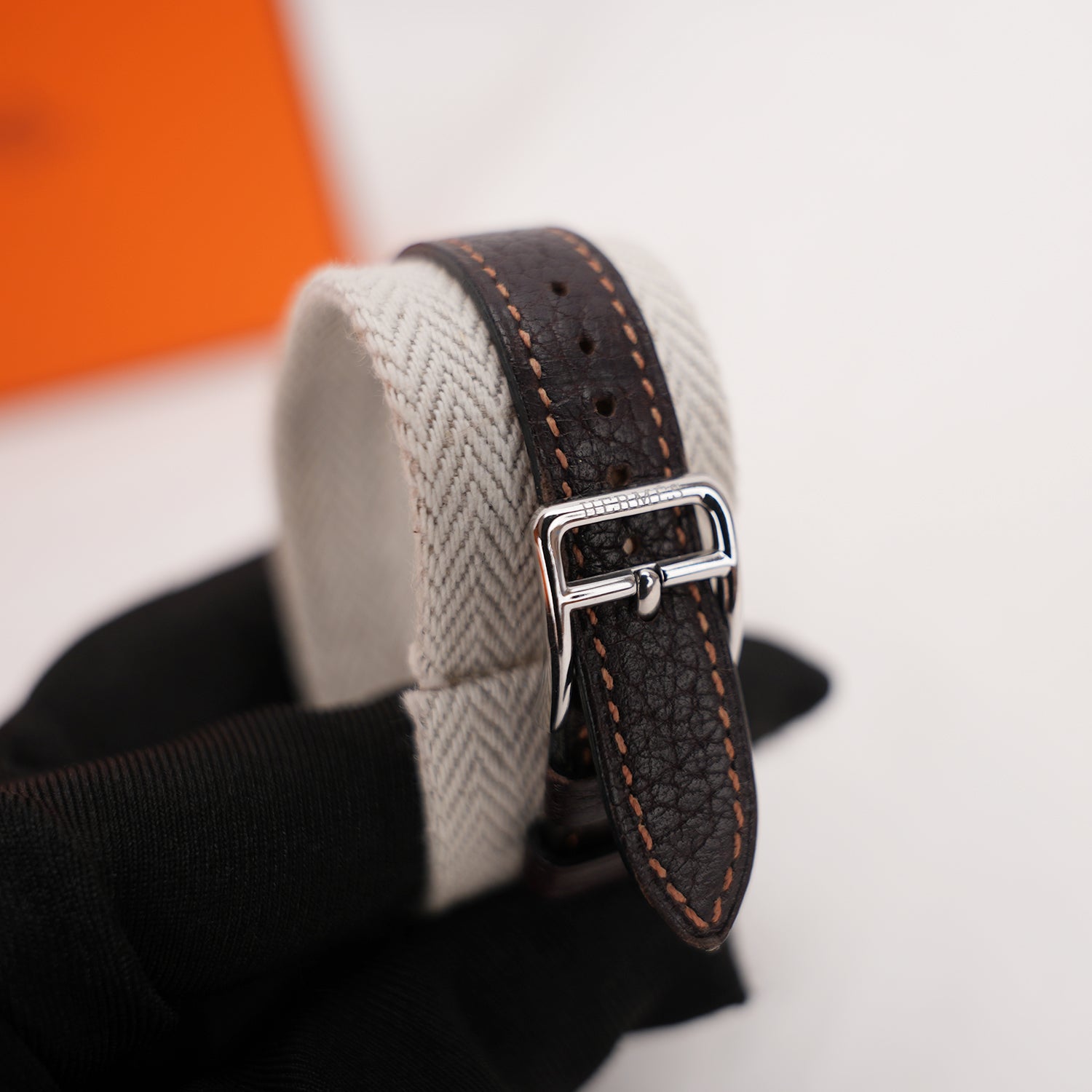 Hermès Tandem Watch Donna in Acciaio Inossidabile con Cinturino Double Tour in Pelle Marrone