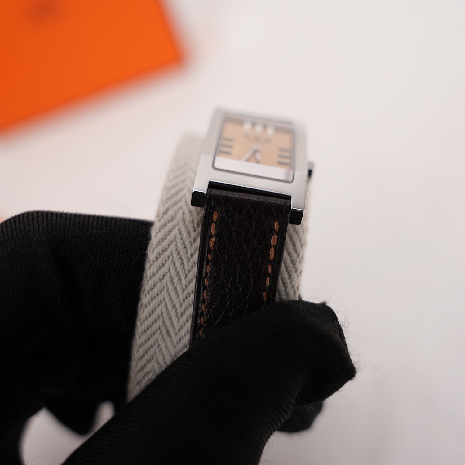Hermès Tandem Watch Donna in Acciaio Inossidabile con Cinturino Double Tour in Pelle Marrone